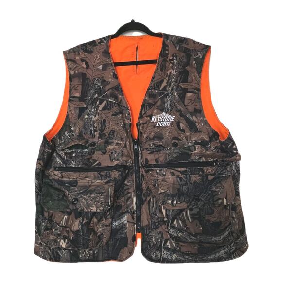 Keystone Light Real Tree Hunting Vest Mens XL Pockets Reversible Orange Beer 90s - Picture 1 of 13